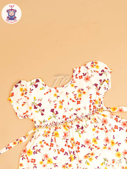 White - Girls Printed Ethnic Frock