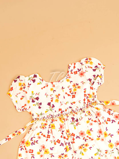 White - Girls Printed Ethnic Frock