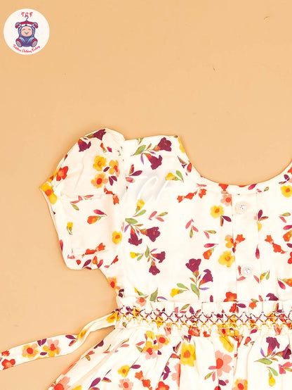White - Girls Printed Ethnic Frock