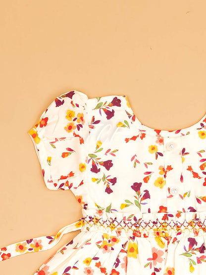 White - Girls Printed Ethnic Frock