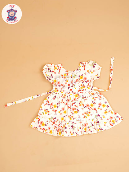 White - Girls Printed Ethnic Frock