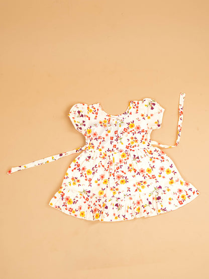 White - Girls Printed Ethnic Frock