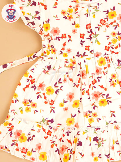 White - Girls Printed Ethnic Frock