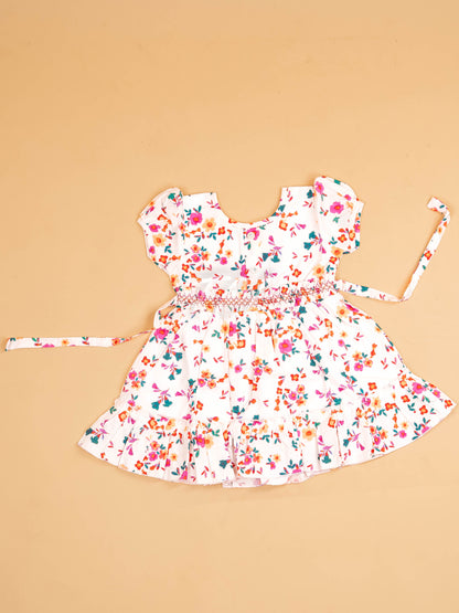 White - Girls Printed Ethnic Frock