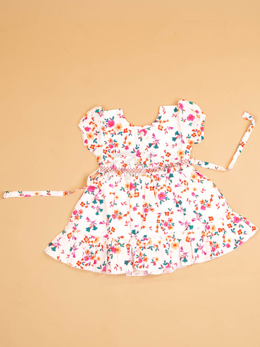 White - Girls Printed Ethnic Frock