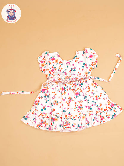 White - Girls Printed Ethnic Frock