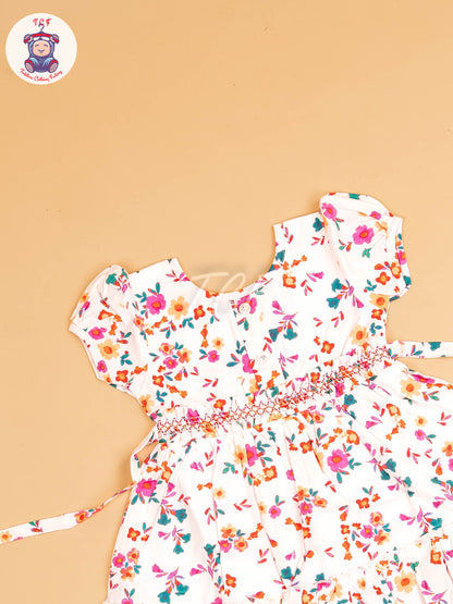 White - Girls Printed Ethnic Frock