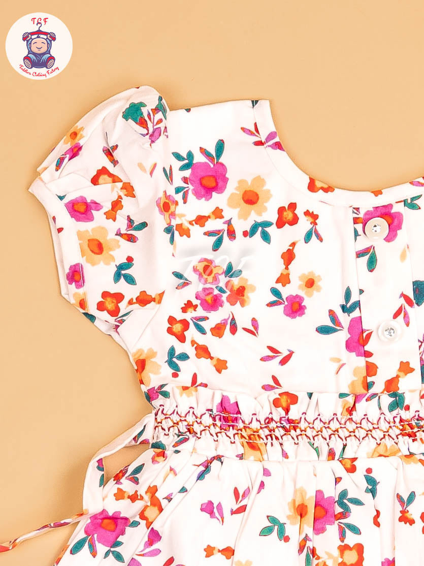 White - Girls Printed Ethnic Frock