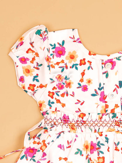 White - Girls Printed Ethnic Frock