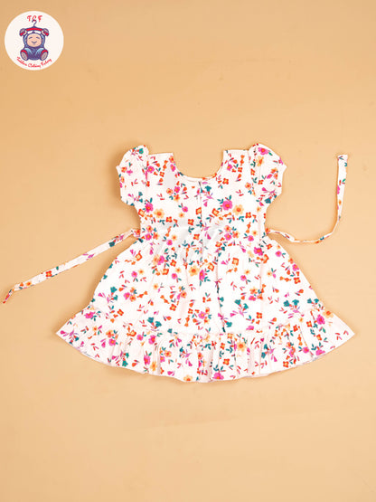 White - Girls Printed Ethnic Frock