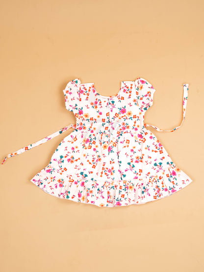 White - Girls Printed Ethnic Frock