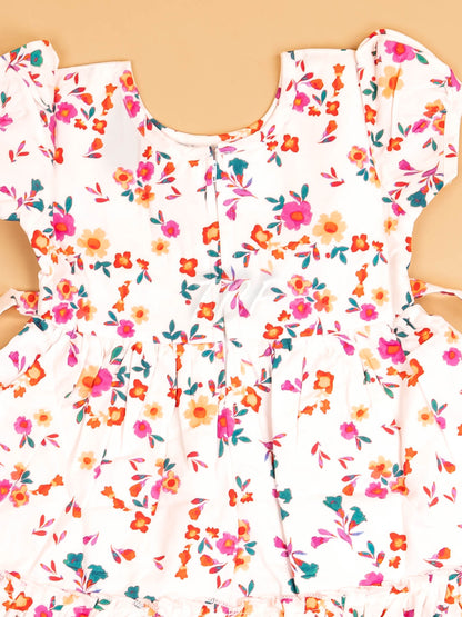 White - Girls Printed Ethnic Frock