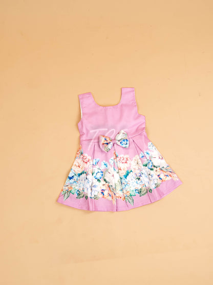Baby Pink - Girls Floral Printed Ethnic Frock