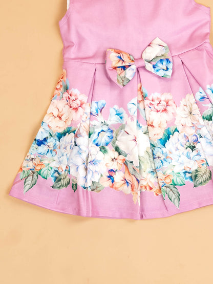 Baby Pink - Girls Floral Printed Ethnic Frock
