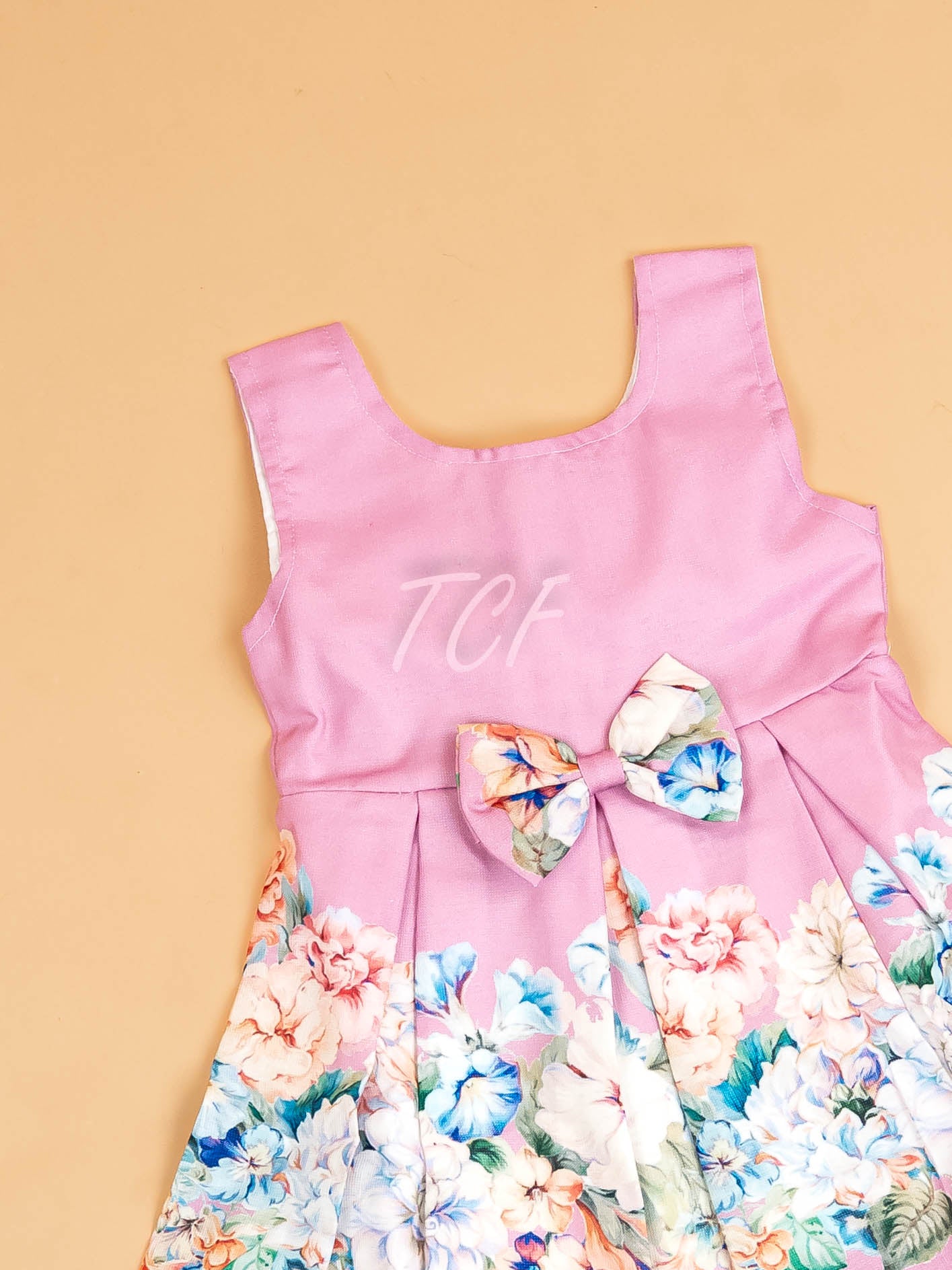 Baby Pink - Girls Floral Printed Ethnic Frock