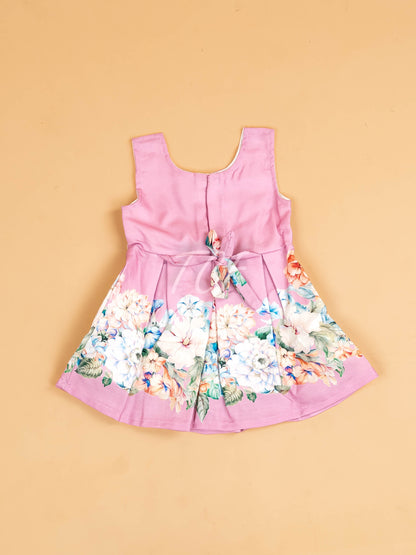 Baby Pink - Girls Floral Printed Ethnic Frock