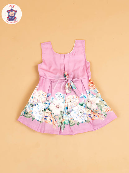 Baby Pink - Girls Floral Printed Ethnic Frock