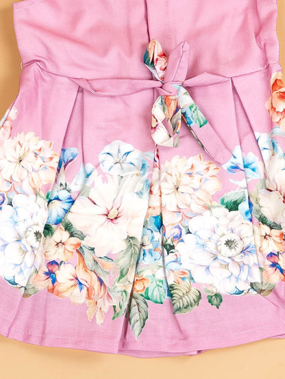 Baby Pink - Girls Floral Printed Ethnic Frock