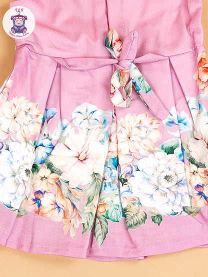 Baby Pink - Girls Floral Printed Ethnic Frock
