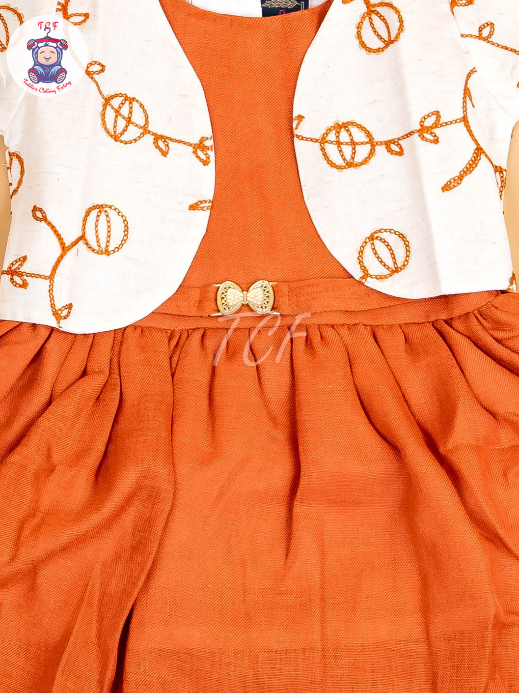 Rust - Girls Floral Printed Ethnic Frock
