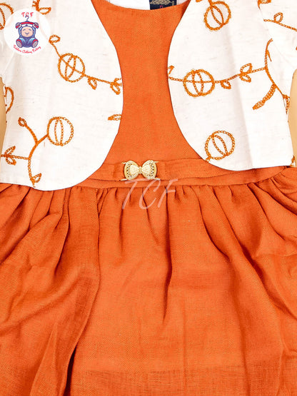 Rust - Girls Floral Printed Ethnic Frock