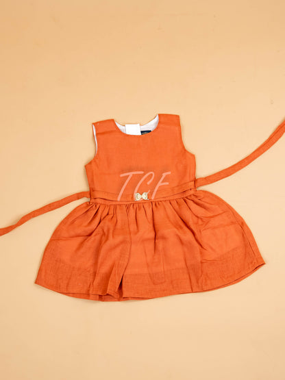 Rust - Girls Floral Printed Ethnic Frock