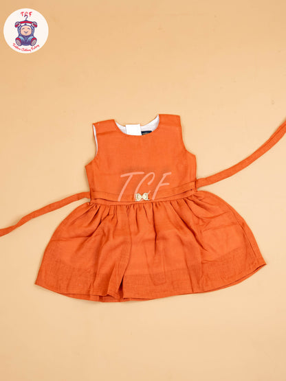 Rust - Girls Floral Printed Ethnic Frock