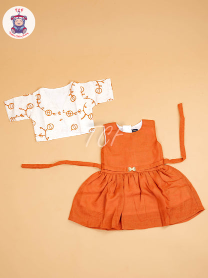 Rust - Girls Floral Printed Ethnic Frock