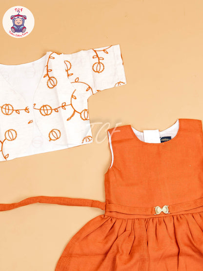 Rust - Girls Floral Printed Ethnic Frock