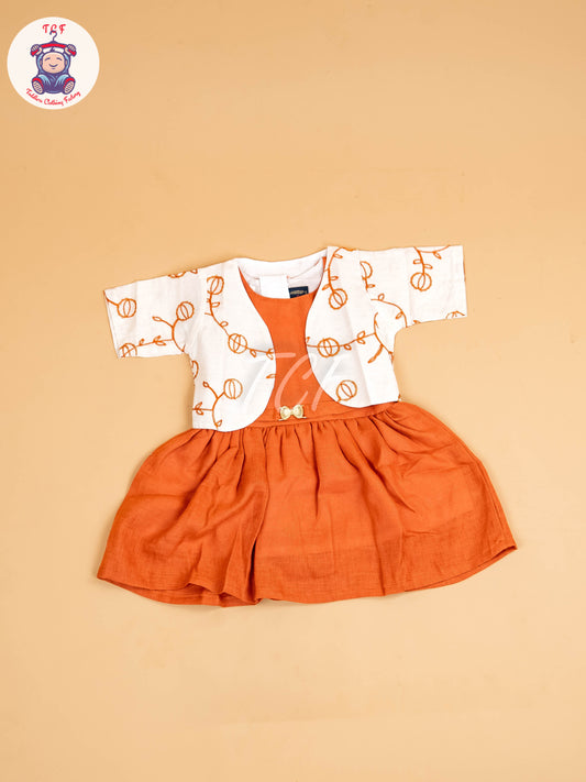 Rust - Girls Floral Printed Ethnic Frock