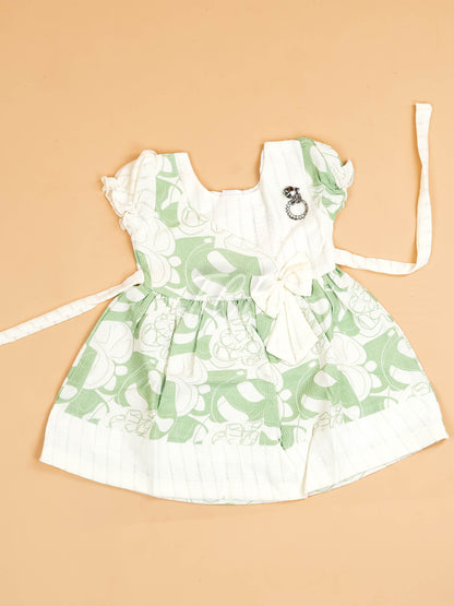 White & Green - Girls Floral Printed Ethnic Frock
