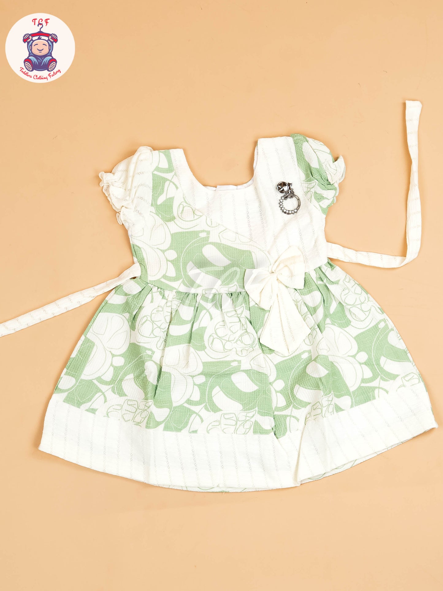 White & Green - Girls Floral Printed Ethnic Frock