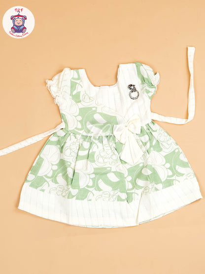 White & Green - Girls Floral Printed Ethnic Frock