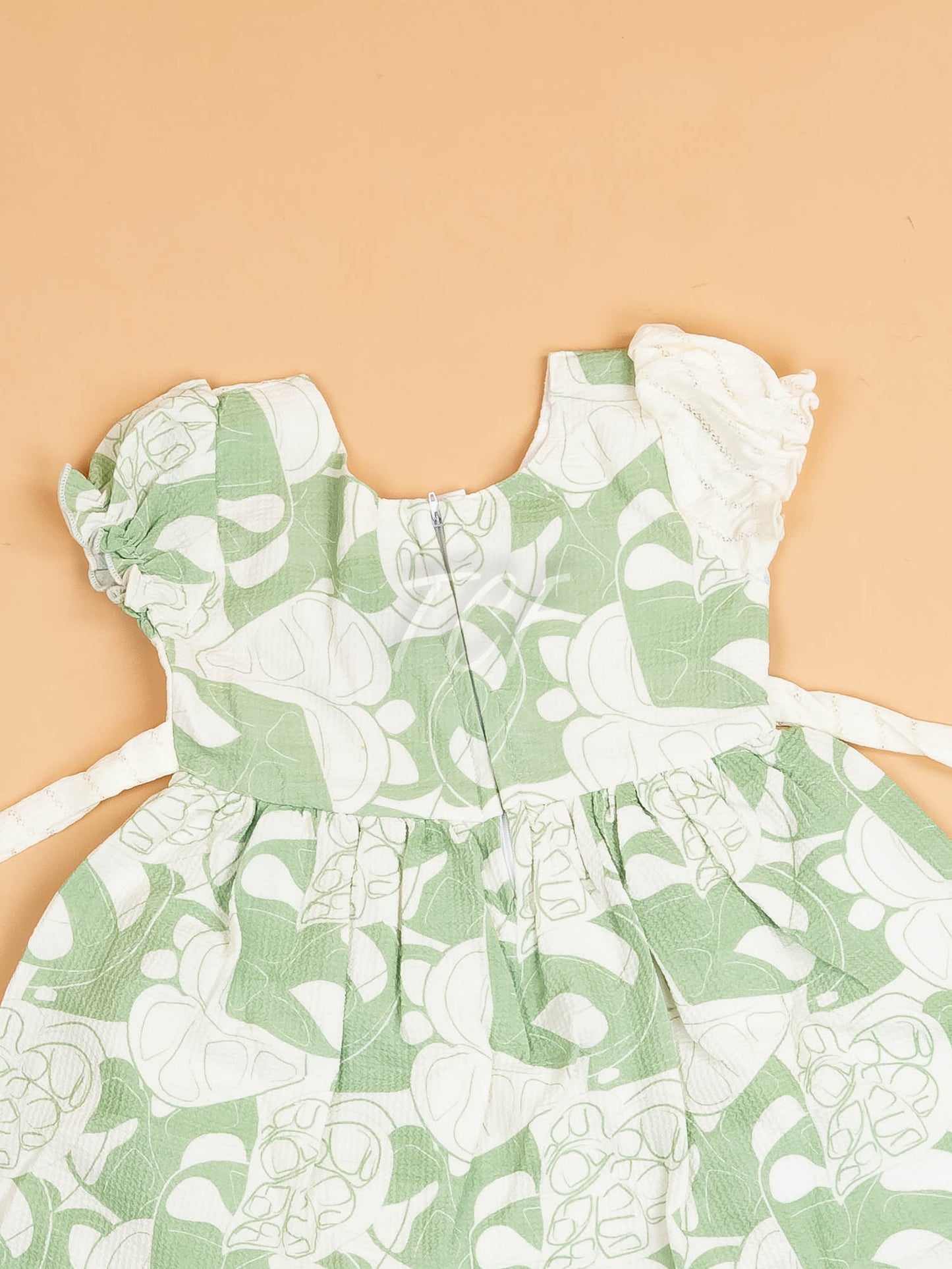 White & Green - Girls Floral Printed Ethnic Frock