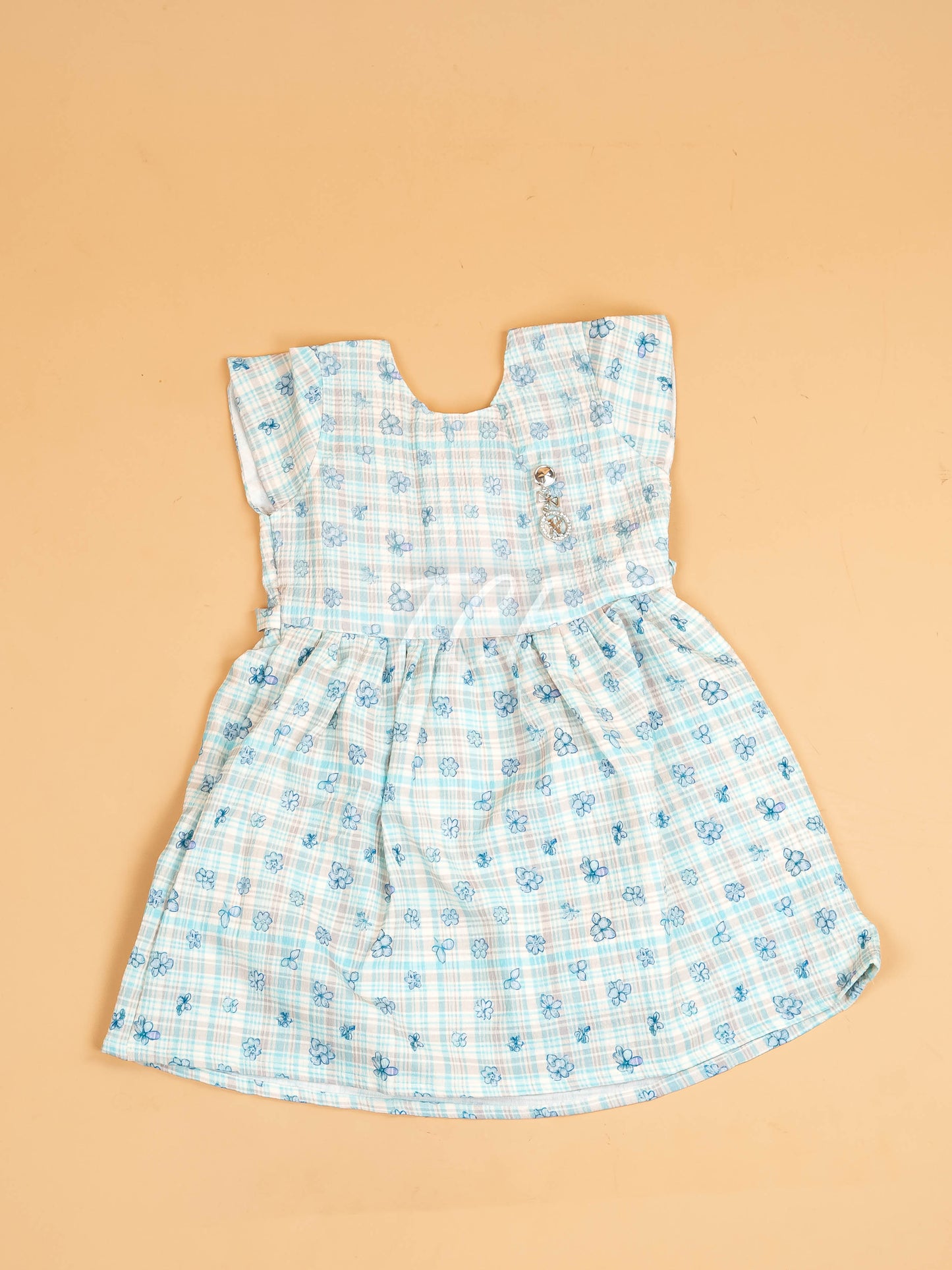 Sky Blue - Girls Floral Printed Ethnic Frock