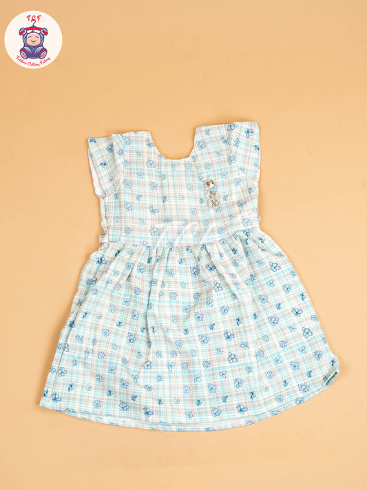 Sky Blue - Girls Floral Printed Ethnic Frock