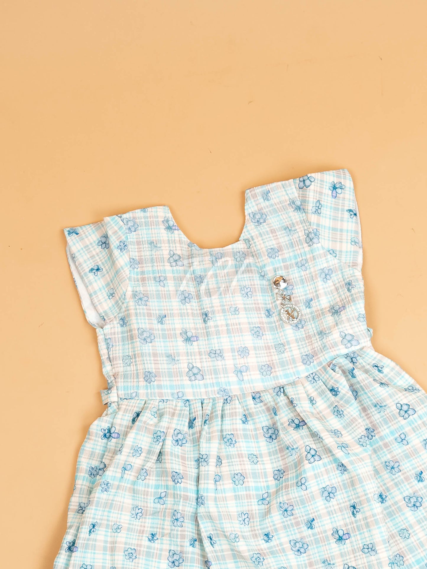 Sky Blue - Girls Floral Printed Ethnic Frock