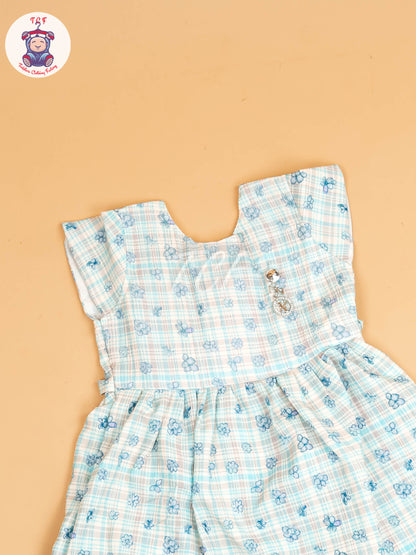 Sky Blue - Girls Floral Printed Ethnic Frock