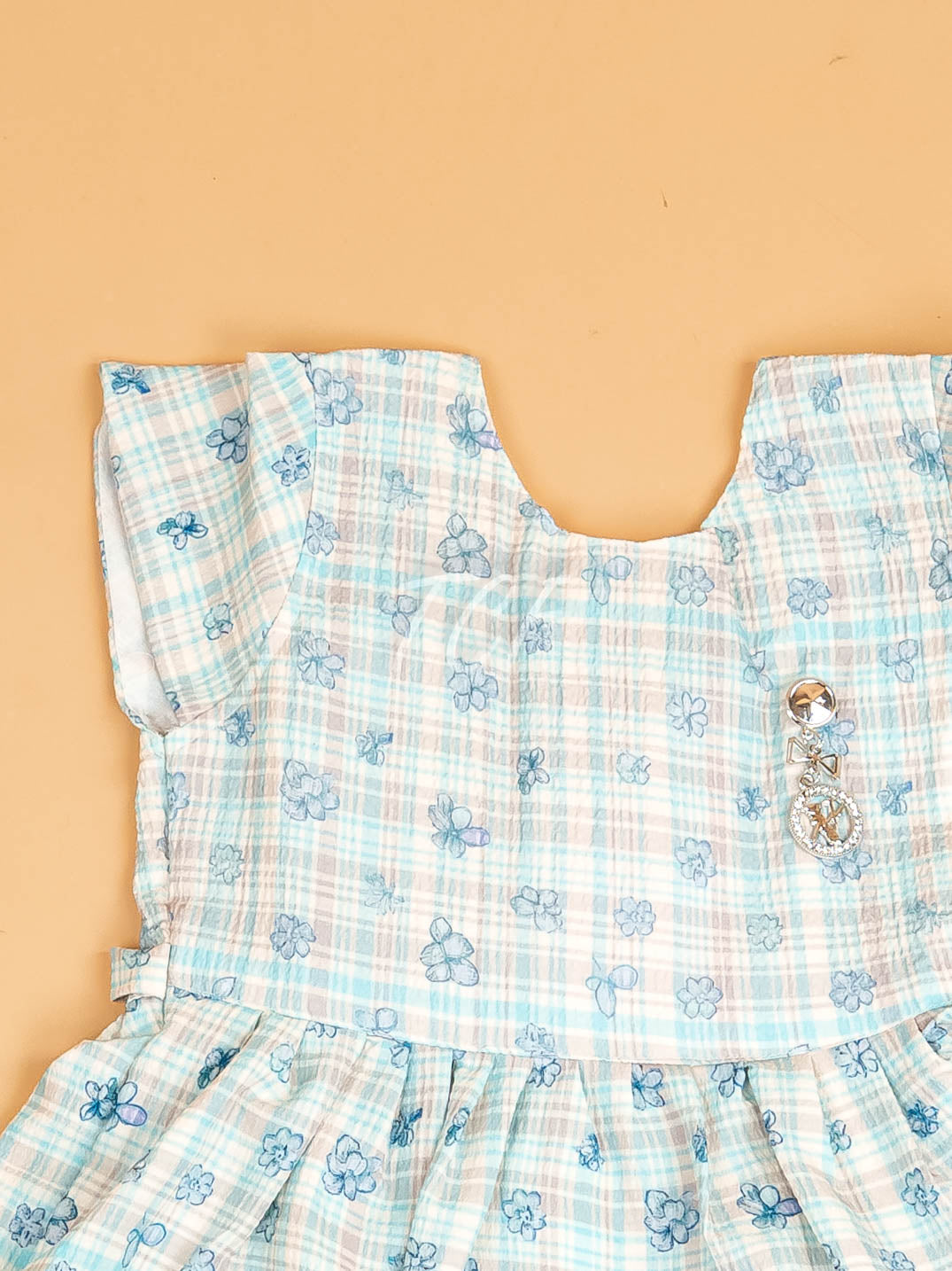 Sky Blue - Girls Floral Printed Ethnic Frock