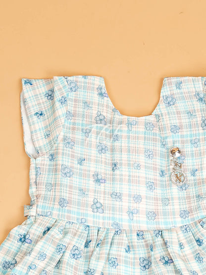 Sky Blue - Girls Floral Printed Ethnic Frock