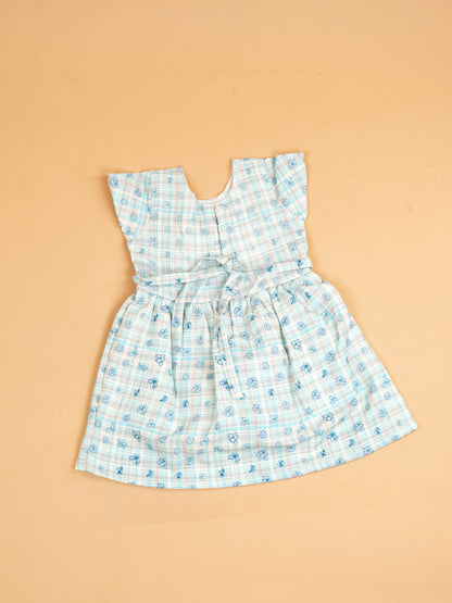 Sky Blue - Girls Floral Printed Ethnic Frock