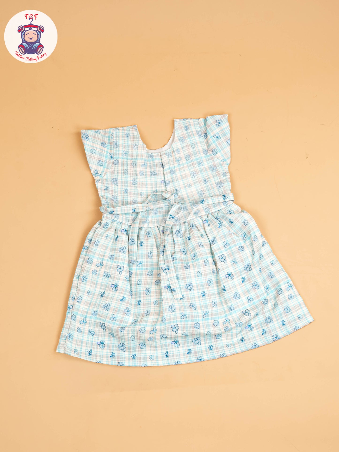Sky Blue - Girls Floral Printed Ethnic Frock
