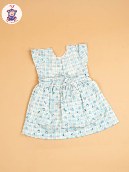 Sky Blue - Girls Floral Printed Ethnic Frock