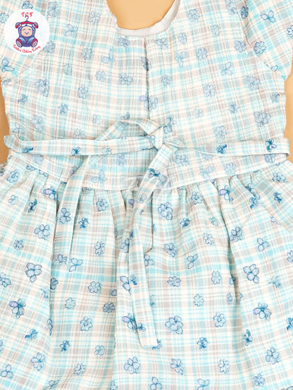 Sky Blue - Girls Floral Printed Ethnic Frock