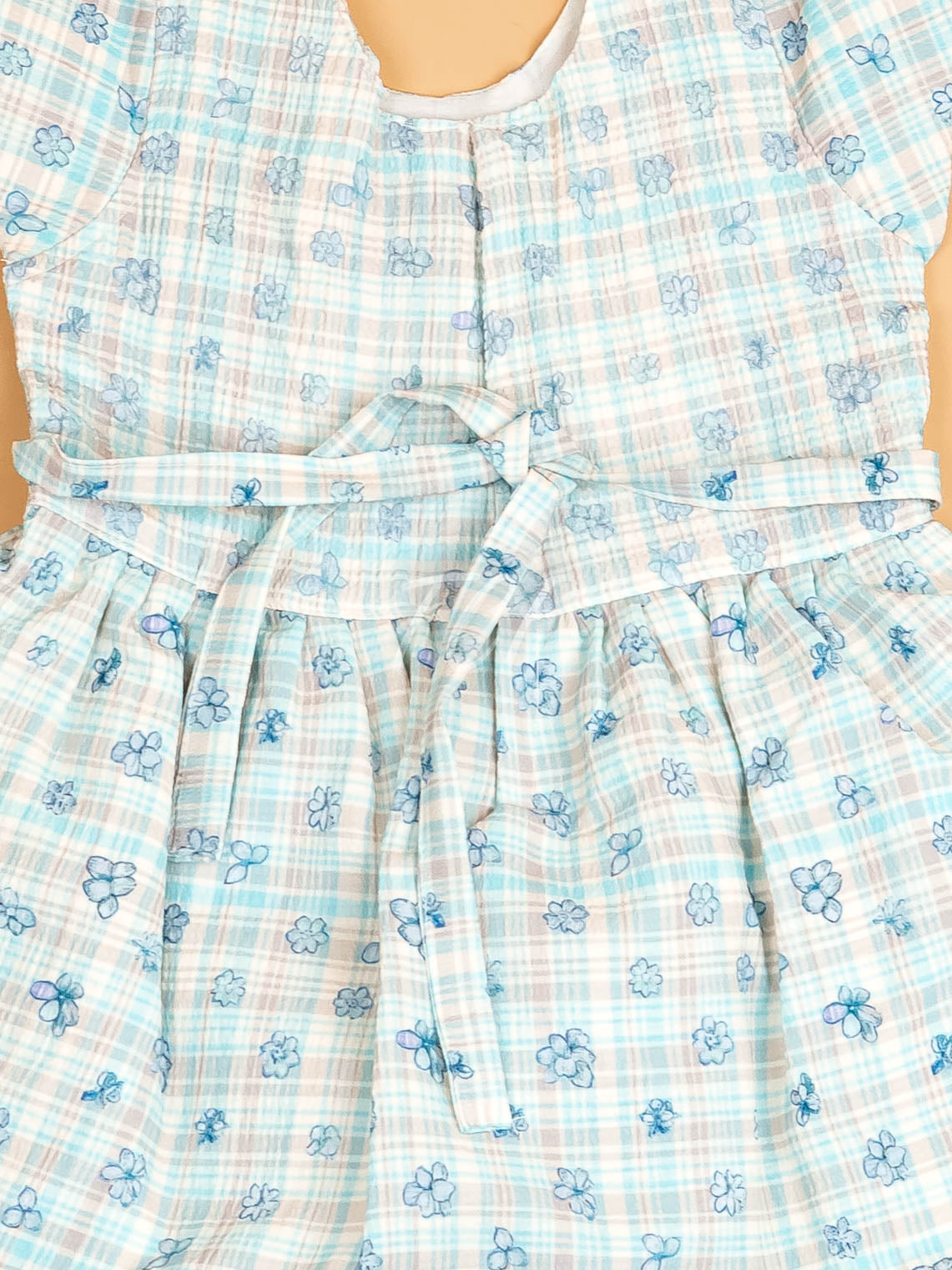 Sky Blue - Girls Floral Printed Ethnic Frock