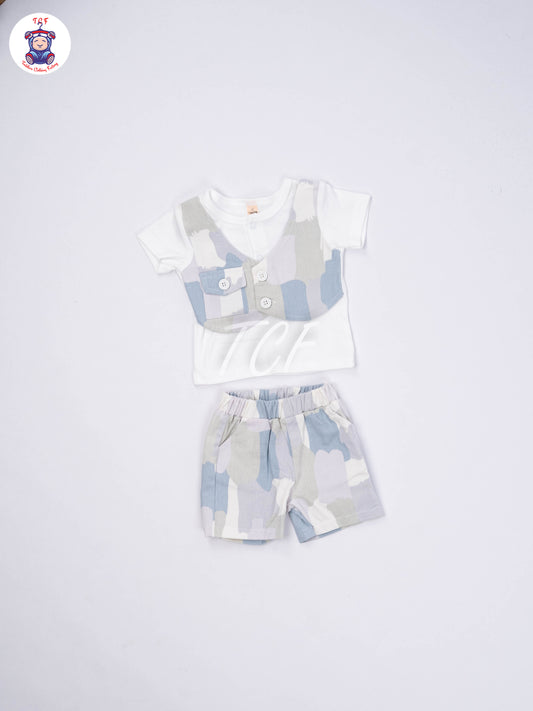 White & Lite Blue - T-Shirts & Shorts