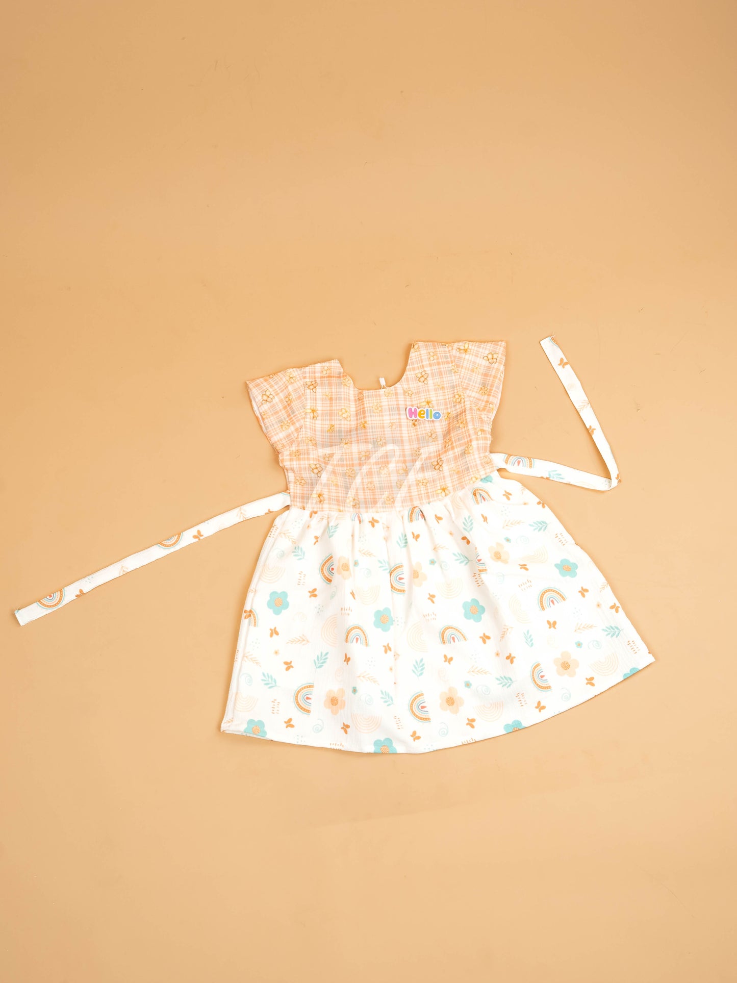 Peach - Girls Floral Printed Ethnic Frock