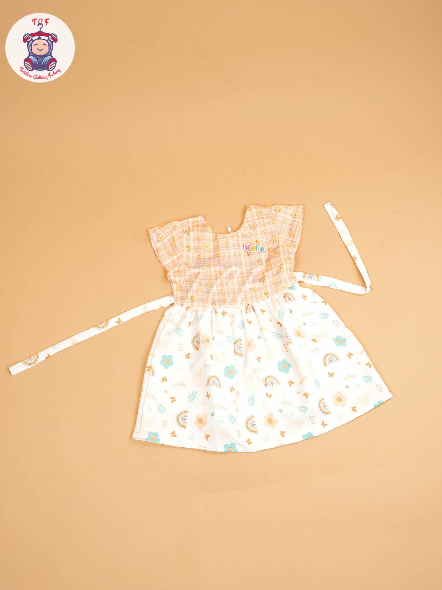Peach - Girls Floral Printed Ethnic Frock