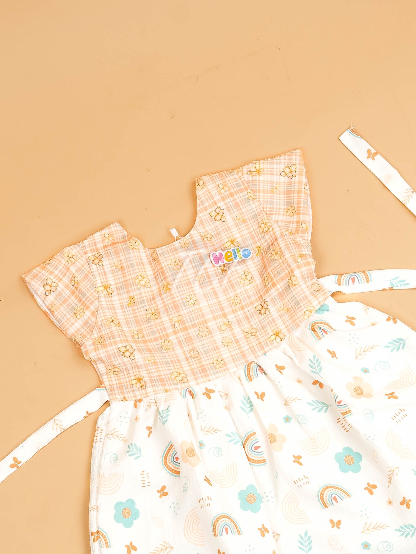 Peach - Girls Floral Printed Ethnic Frock