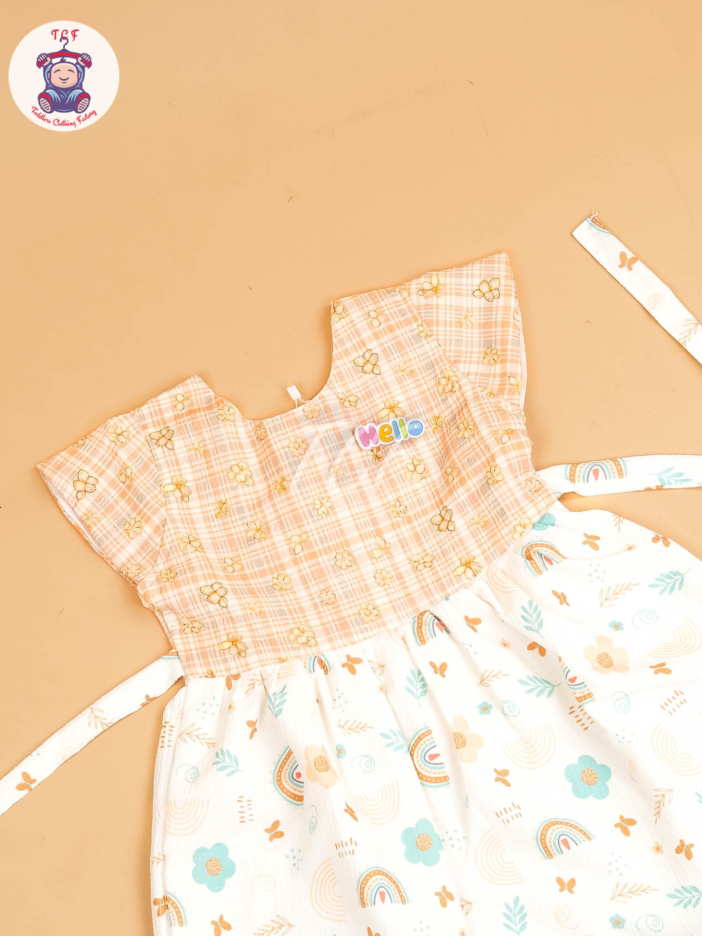 Peach - Girls Floral Printed Ethnic Frock